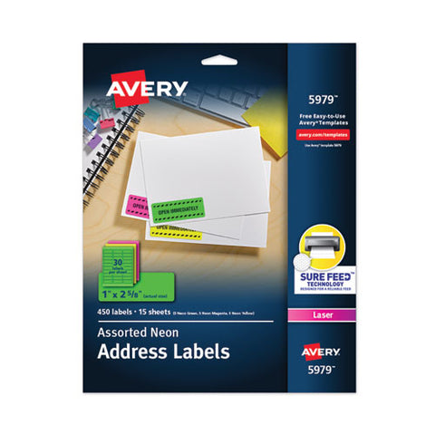 High-visibility Permanent Laser Id Labels, 1 X 2.63, Asst. Neon, 450/pack