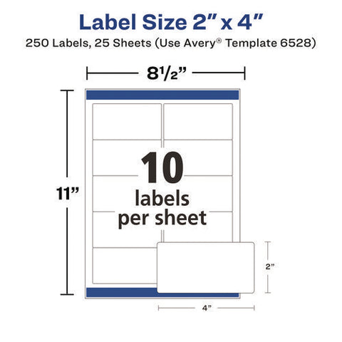 Glossy White Easy Peel Mailing Labels W/ Sure Feed Technology, Laser Printers, 2 X 4, White, 10/sheet, 25 Sheets/pack