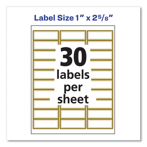 White Easy Peel Mailing Labels With Metallic Border, Inkjet/laser Printers, 1 X 2.63, White, 30/sheet, 10 Sheets/pack