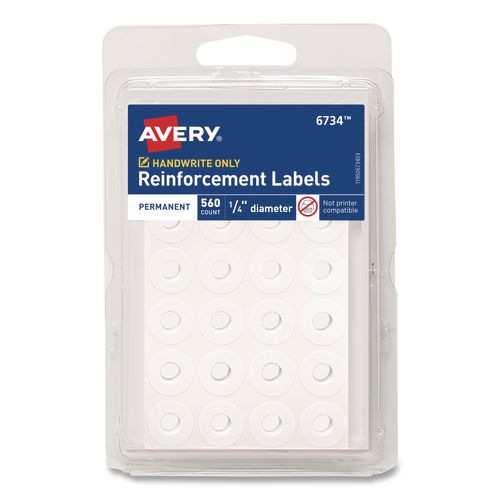 Hole Reinforcement Labels, 0.25 Dia, White, 560/pack