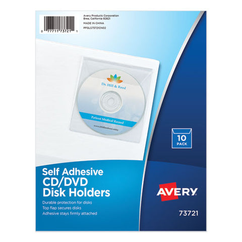 Self-adhesive Media Pockets, 1 Disc Capacity, Clear, 10/pack