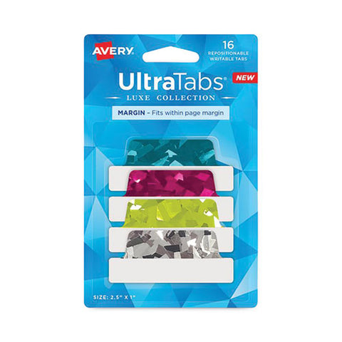 Ultra Tabs Luxe Collection Repositionable Tabs, 1/5-cut, Assorted Jewel Prism Colors, 2.5" Wide, 16/pack