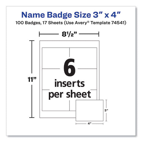 Clip-style Name Badge Holder With Laser/inkjet Insert, Top Load, 4 X 3, White, 100/box