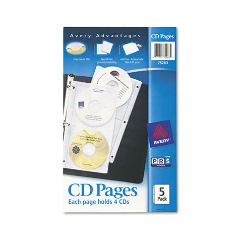 Two-sided Cd Organizer Sheets For Three-ring Binder, 4 Disc Capacity, Clear, 5/pack