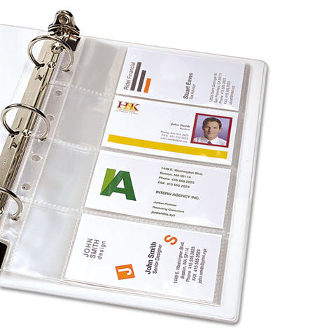 Business Card Binder Pages, For 2 X 3.5 Cards, Clear, 8 Cards/sheet, 5 Pages/pack