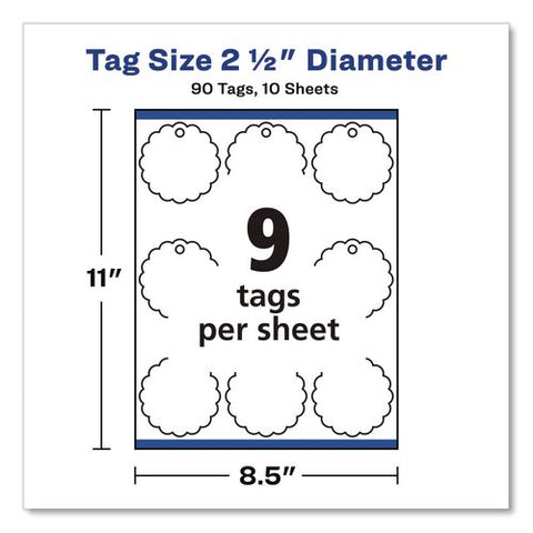 Printable Scallop Round Gift Tags, Inkjet/laser Printers, 2.5" Dia, White, 9/sheet, 10 Sheets/pack