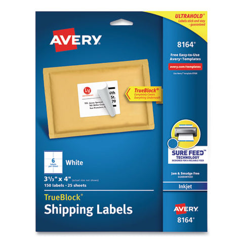 Shipping Labels W/ Trueblock Technology, Inkjet Printers, 3.33 X 4, White, 6/sheet, 25 Sheets/pack