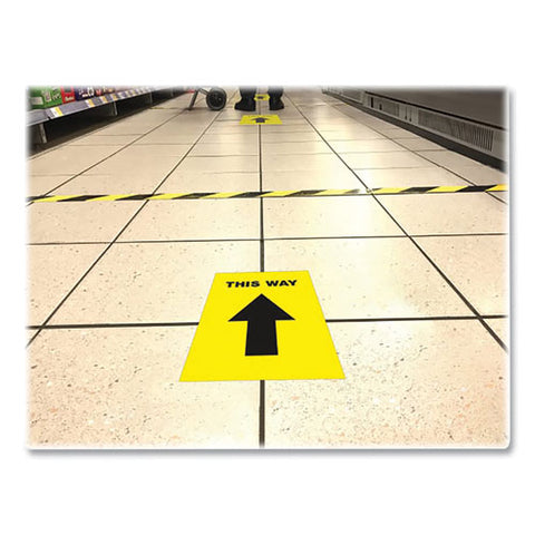 Social Distancing Floor Decals, 8.5 X 11, This Way, Yellow Face, Black Graphics, 5/pack