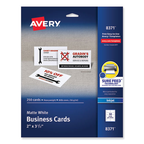 Printable Microperforated Business Cards W/sure Feed Technology, Inkjet, 2 X 3.5, White, 250 Cards, 10/sheet, 25 Sheets/pack