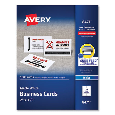 Printable Microperforated Business Cards W/sure Feed Technology, Inkjet, 2 X 3.5, White, 1,000 Cards, 10/sheet, 100 Sheets/bx