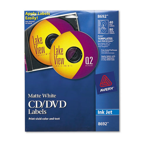 Inkjet Cd Labels, Matte White, 40/pack