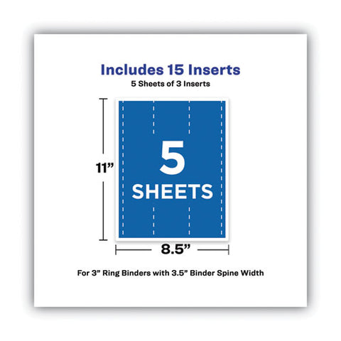 Binder Spine Inserts, 3" Spine Width, 3 Inserts/sheet, 5 Sheets/pack