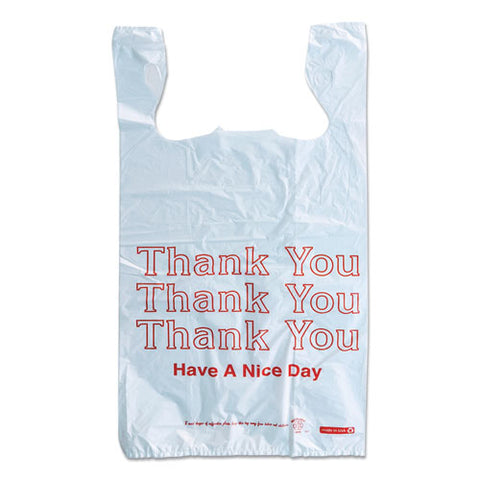 Plastic "thank You - Have A Nice Day" Shopping Bags, Cut-out Handles, 11.5" X 6.5" X 22", White/red, 250/box