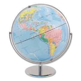 12-inch Globe With Blue Oceans, Silver-toned Metal Desktop Base, Full-meridian