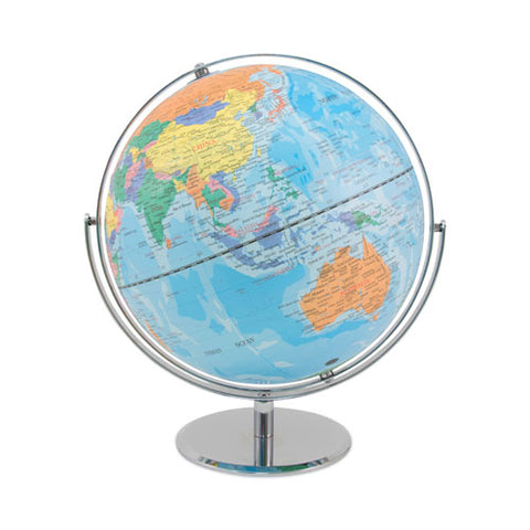 12-inch Globe With Blue Oceans, Silver-toned Metal Desktop Base, Full-meridian