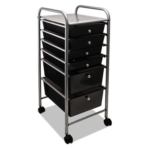 Portable Drawer Organizer, Metal, 1 Shelf, 6 Drawers, 13" X 15.38" X 32.13", Matte Gray/smoke