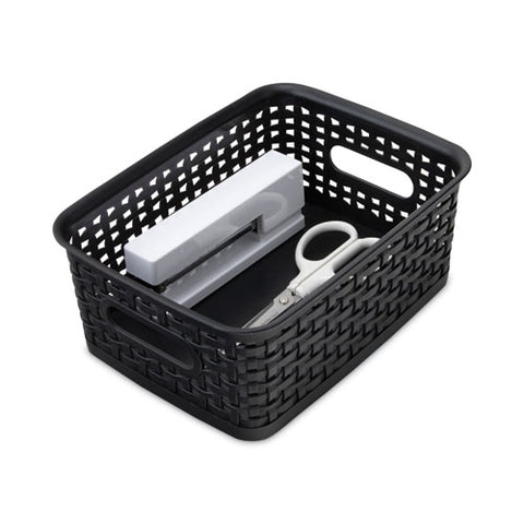 Plastic Weave Bin, Small, 10" X 7.5" X 4", Black