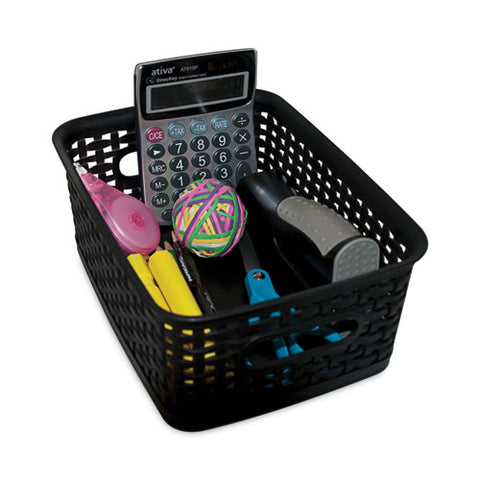 Plastic Weave Bin, Small, 10" X 7.5" X 4", Black