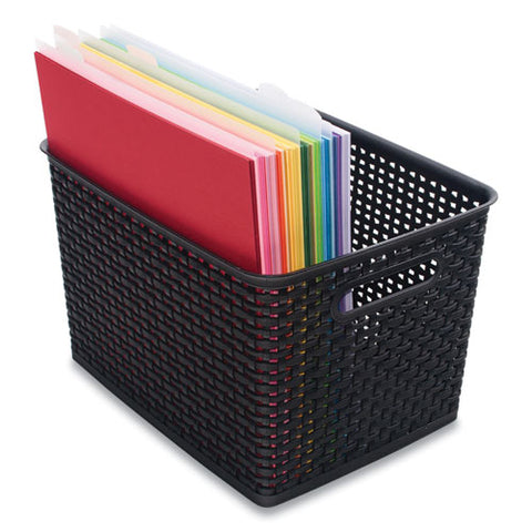 Plastic Weave Bin, Large, 13.5" X 10.5" X 8.75", Black