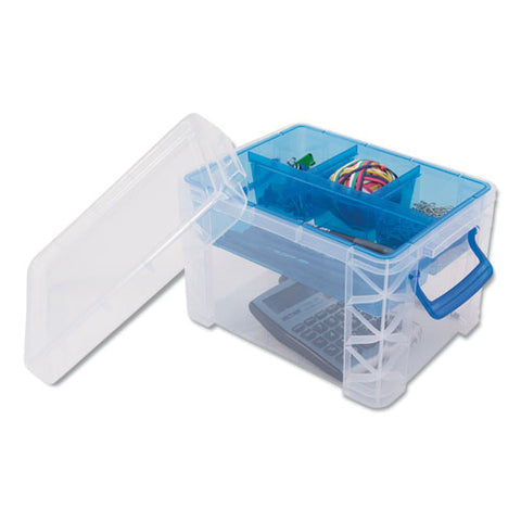 Super Stacker Divided Storage Box, 5 Sections, 7.5" X 10.13" X 6.5", Clear/blue