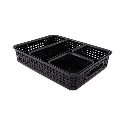 Plastic Weave Bin, Desk Organization Set, 13.8" X 10.1" X 4.68", Black, 5/pack