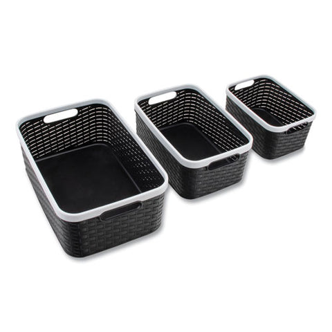 Open Lid Storage Bin, Assorted Sizes, Black/white, 3/pack