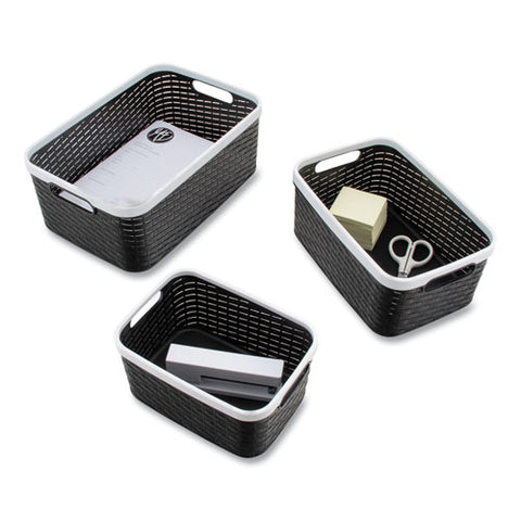 Open Lid Storage Bin, Assorted Sizes, Black/white, 3/pack