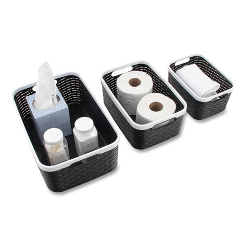 Open Lid Storage Bin, Assorted Sizes, Black/white, 3/pack