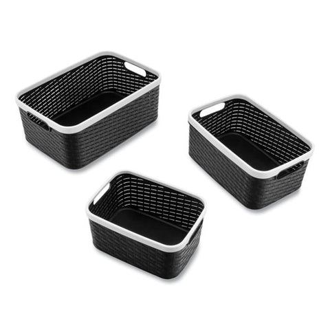 Open Lid Storage Bin, Assorted Sizes, Black/white, 3/pack