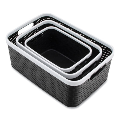 Open Lid Storage Bin, Assorted Sizes, Black/white, 3/pack