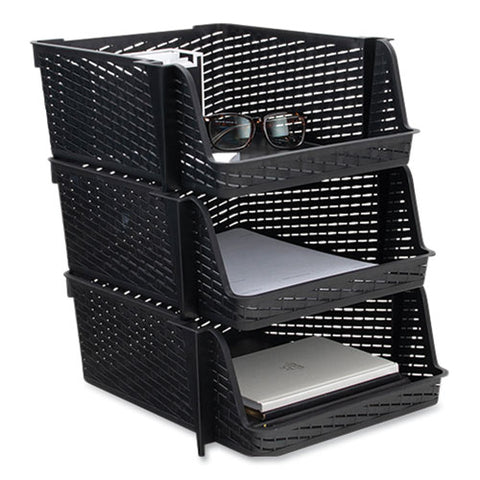 Nest And Stack Open Lid Storage Bin, 13.5" X 15" X 8.5", Black, 3/pack