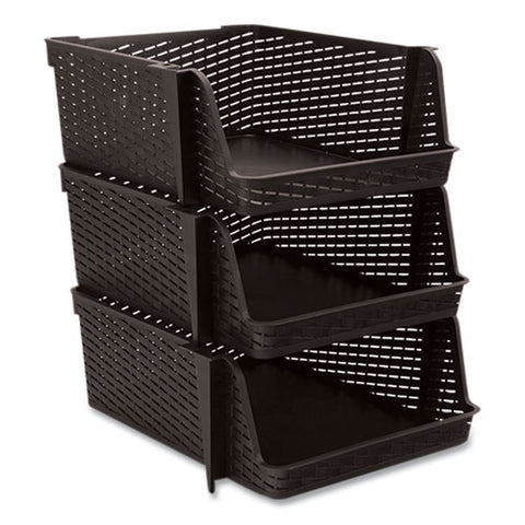 Nest And Stack Open Lid Storage Bin, 13.5" X 15" X 8.5", Black, 3/pack