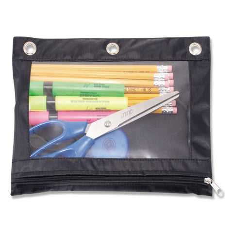 Binder Pencil Pouch, 3-hole Punched, 10" X 7.38", Black/clear