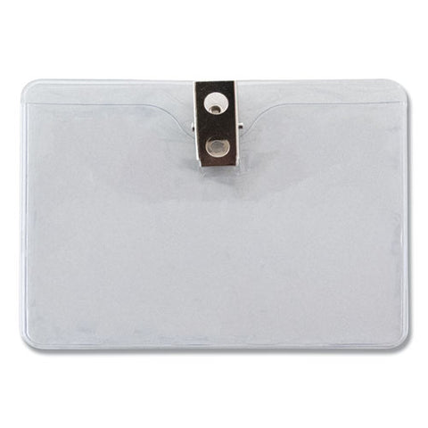 Id Badge Holders With Clip, Horizontal, Clear 4.13" X 3.38" Holder, 3.75" X 2.75" Insert, 50/pack