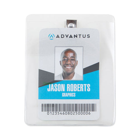 Id Badge Holders With Clip, Vertical, Clear 3.38" X 4.25" Holder, 3.13" X 3.75" Insert, 50/pack