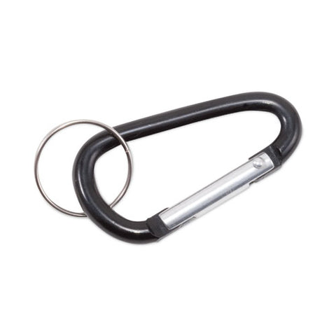 Carabiner Key Chains, (10) 1" X 2" Black Carabiners, (10) 1" Dia Silver Key Rings, Aluminum