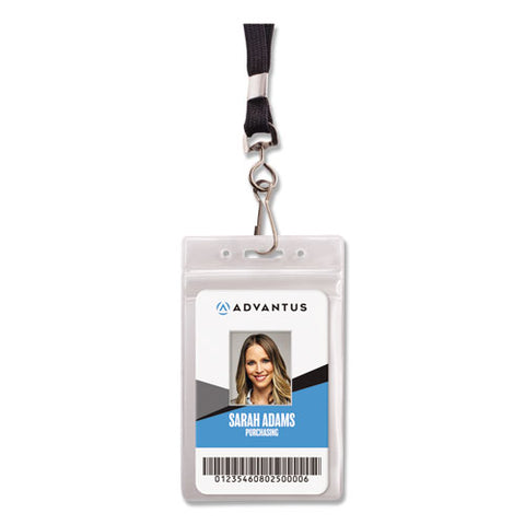 Resealable Badge Holders Combo Pack, 36" Lanyard, Vertical, Transparent Frost 3.68" X 5" Holder, 2.38" X 3.75" Insert, 20/pk