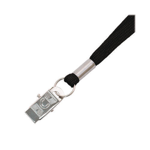 Metal Flat Clip Lanyard, 36" Long, Black, 100/pack