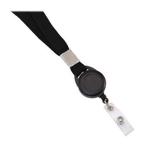 Breakaway Badge Reel With Lanyard, Extends 30", Black/white, 12/pack