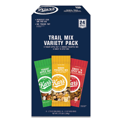 Trail Mix Variety Pack, Mango Pineapple/sweet 'n Spicy/yogurt Apple Nut, 24 Packets/box