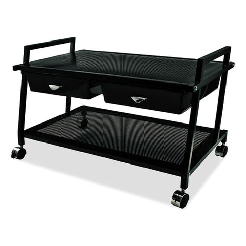 Underdesk Machine Stand With Drawers, 25.3w X 15.8d X 15.4h, Black