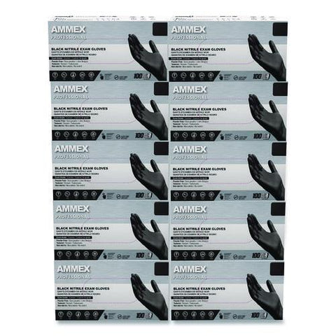Nitrile Exam Gloves, Powder-free, Medium, 3 Mil Thick, 9.5" Long, Black, 100/box, 10 Boxes/carton