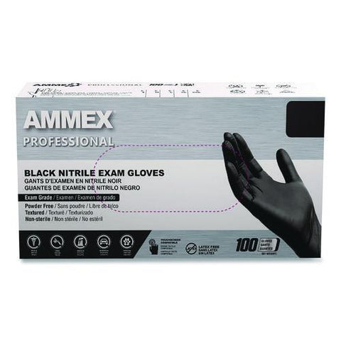 Nitrile Exam Gloves, Powder-free, Medium, 3 Mil Thick, Black, 100/box