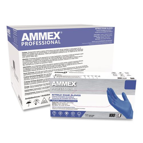 Nitrile Exam Gloves, Powder-free, Large, 3 Mil Thick, 9.5" Long, Blue, 100/box, 10 Boxes/carton