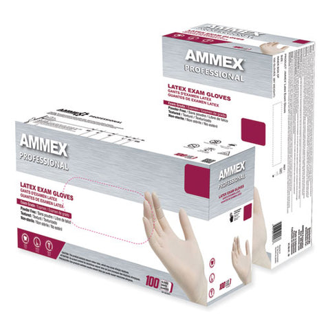 Latex Exam Gloves, Powder-free, Medium, 4 Mil (palm), 5 Mil (fingers), Ivory, 100/box