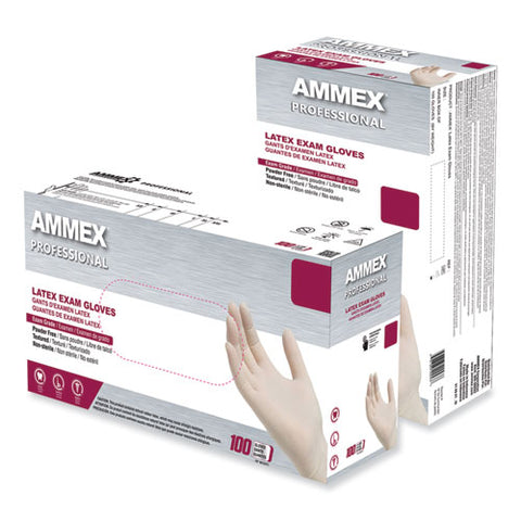 Latex Exam Gloves, Powder-free, Large, 4 Mil (palm), 5 Mil (fingers), Ivory, 100/box