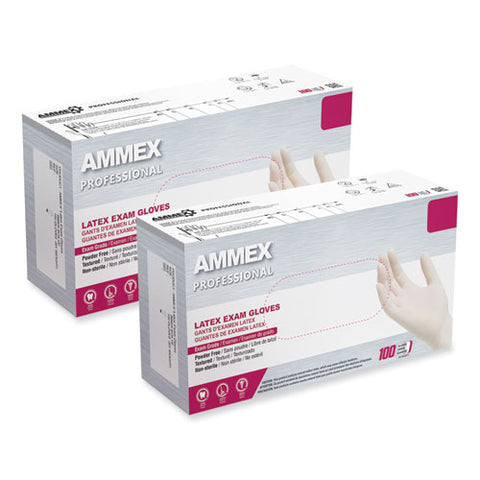 Latex Exam Gloves, Powder-free, Large, 4 Mil (palm), 5 Mil (fingers), Ivory, 100/box