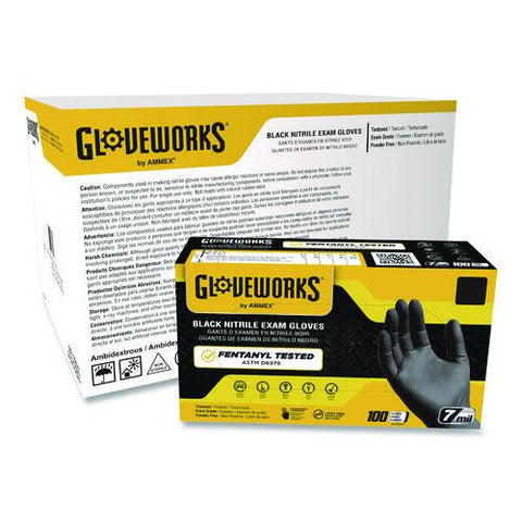 Nitrile Exam Gloves, Powder-free, Medium, 7 Mil Thick, 9.5" Long, Black, 100/box, 10 Boxes/carton