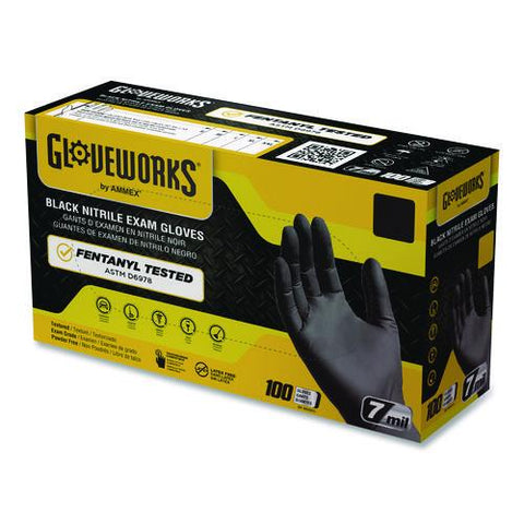 Nitrile Exam Gloves, Powder-free, Medium, 7 Mil Thick, 9.5" Long, Black, 100/box, 10 Boxes/carton