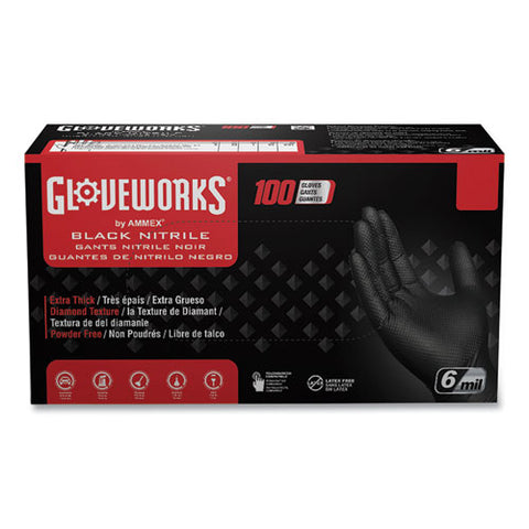Heavy-duty Industrial Nitrile Gloves, Powder-free, Large, 6 Mil Thick, 9.5" Long, Black, 100/box, 10 Boxes/carton